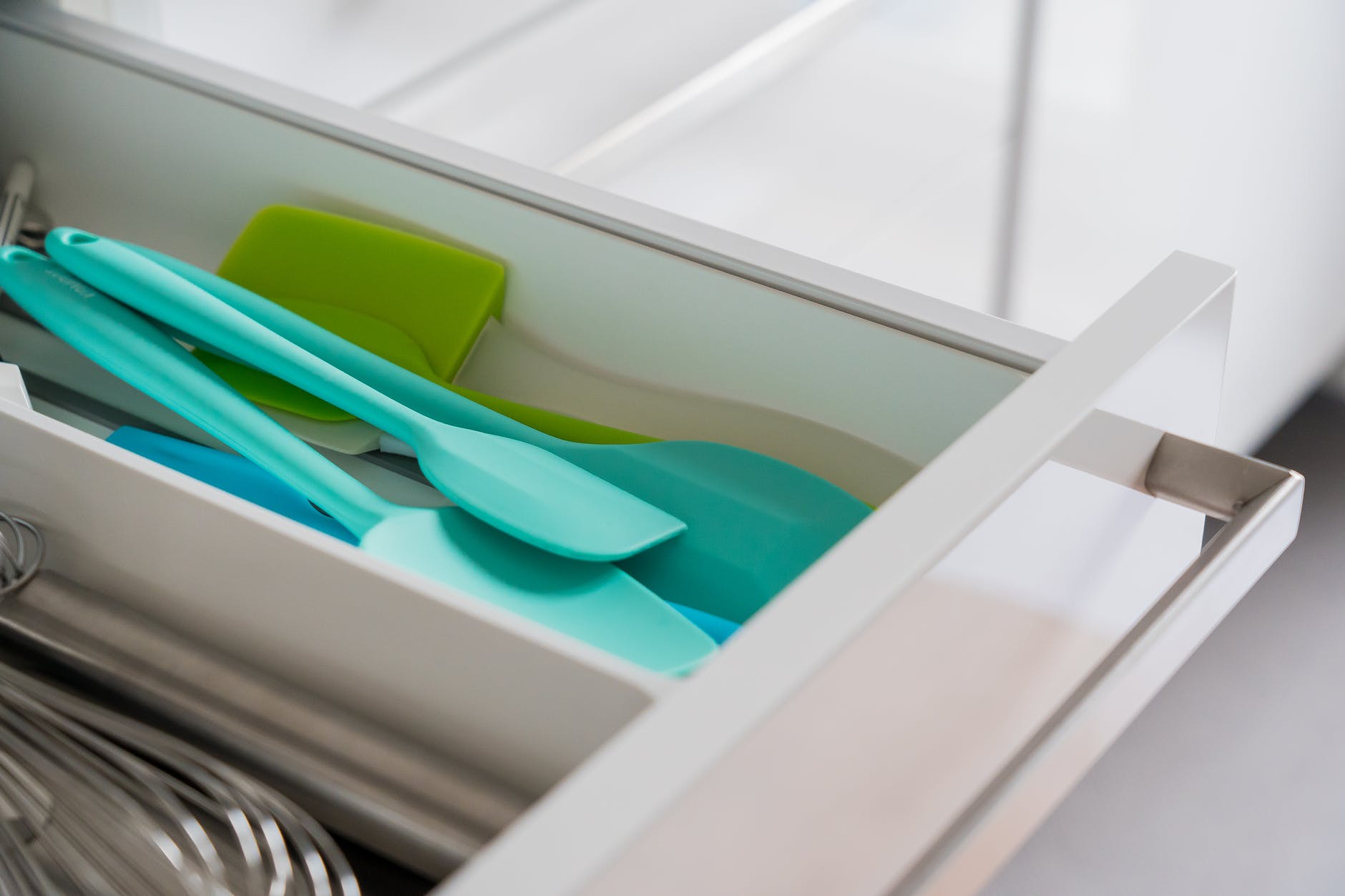 silicone spatula on a kitchen drawer